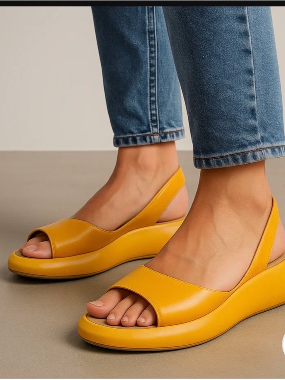 Women's Yellow Open-Toe Slingback Platform Sandals - Modern Comfort